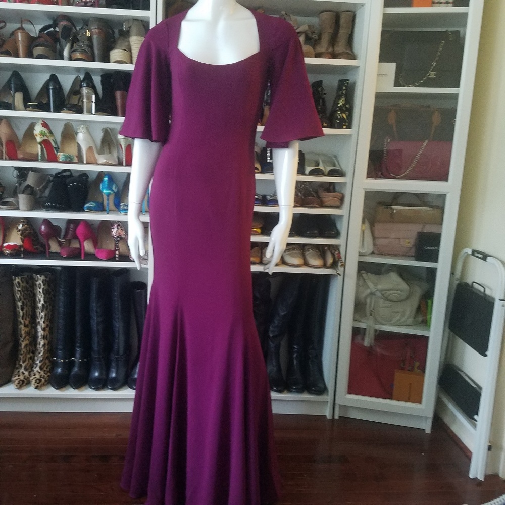 JAY GODFREY Open Back Bell Sleeve Gown Prom Dress